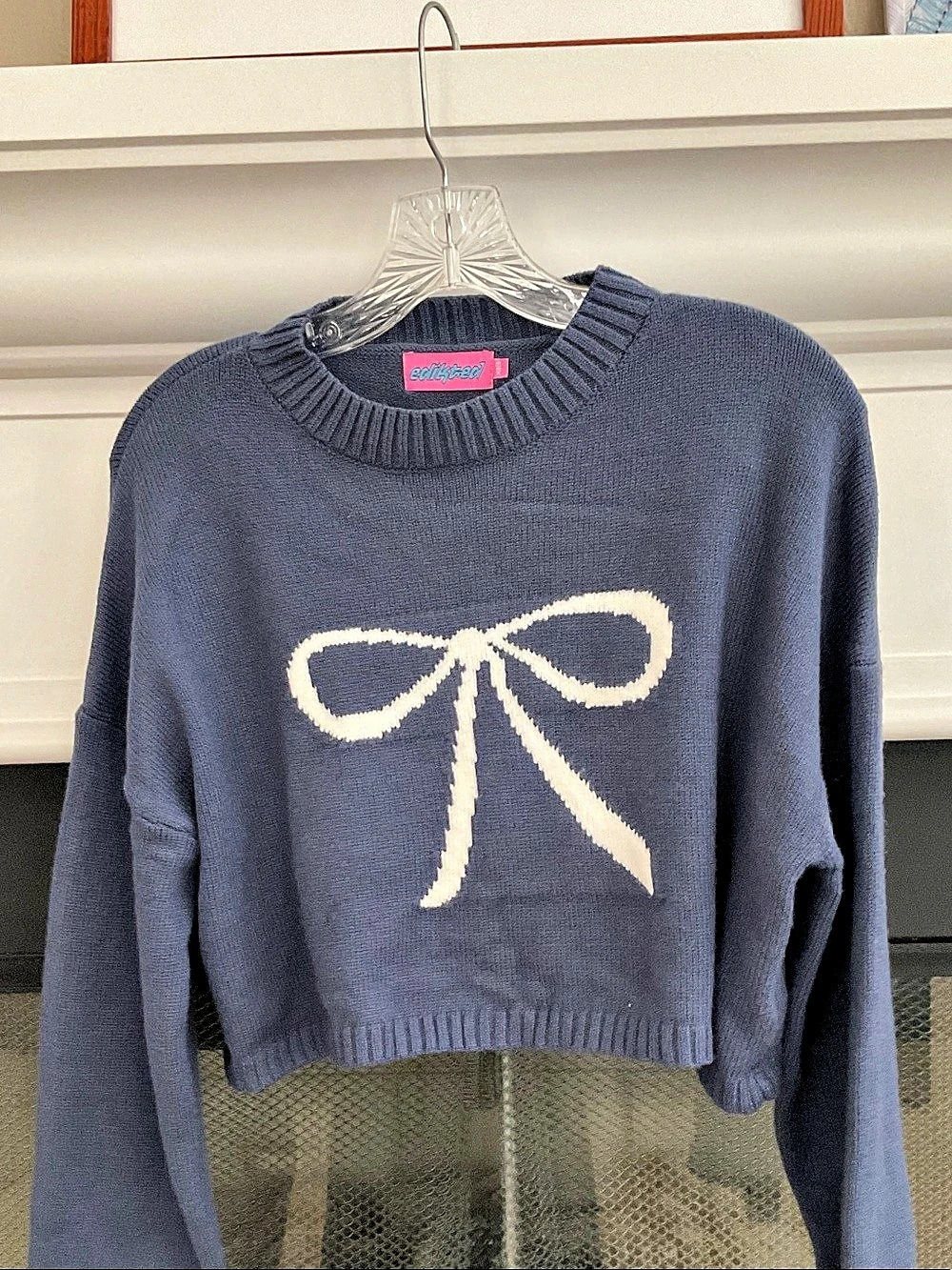 Edikted Knit Bow Cropped Sweater Blue XS/S
